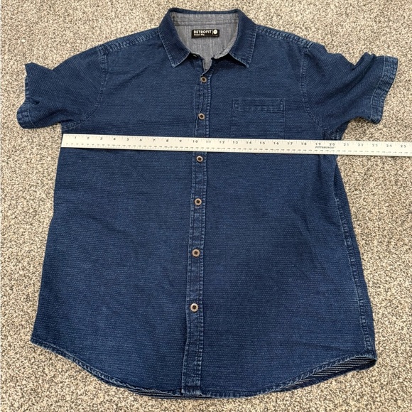 Retrofit Brand Blue Casual Button Down Short Sleeve Shirt 100% Cotton Versatile - Picture 8 of 9